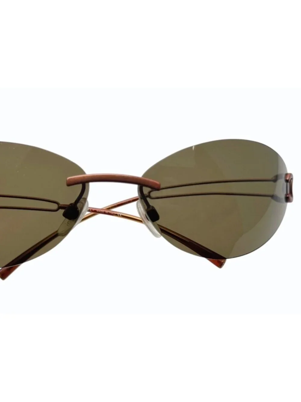 Chanel Rimless Sunglasses CC Logo Blanc Brown Eyewear